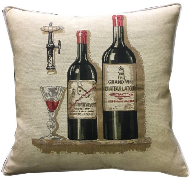 Wine Bottles Woven Tapestry Cushion Cover Sham - image 1
