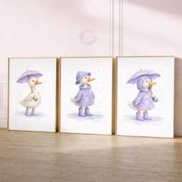Purple Duck Nursery Prints - Set Of 3 Girls Duckling Wall Art, Girl Animal Decor - thumbnail 2