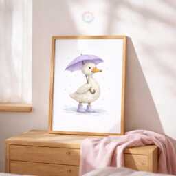 Purple Duck Nursery Prints - Set Of 3 Girls Duckling Wall Art, Girl Animal Decor - thumbnail 3