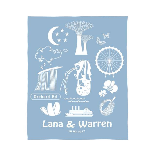 Singapore Blanket - Personalized Gift - Knitted Blanket Family Farewell Home Souvenir Merlion - image 1