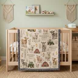Personalized Farm Animal Baby Woven Blanket, Custom Name Nursery Throw, Shower Gift - thumbnail 3