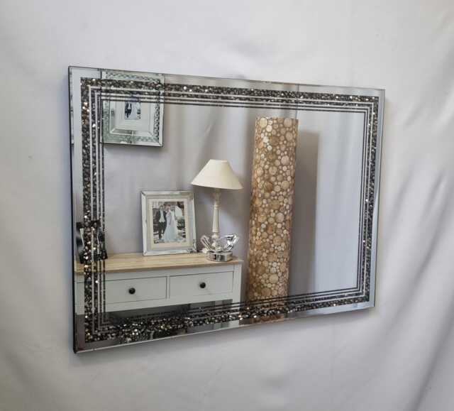 Galaxy Grey Diamond Crystal Glitz Glass Silver Frame Bevelled Wall Mirror 60x80cm Sparkly Modern Home Interior - image 1