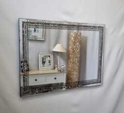 Galaxy Grey Diamond Crystal Glitz Glass Silver Frame Bevelled Wall Mirror 60x80cm Sparkly Modern Home Interior - thumbnail 1