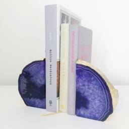 Agate Bookends in Purple With Gold Leaf Edge. Geode Bookends. Desk Accessories. Mindfulness Gift. Boho Homeware - thumbnail 1