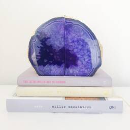 Agate Bookends in Purple With Gold Leaf Edge. Geode Bookends. Desk Accessories. Mindfulness Gift. Boho Homeware - thumbnail 3