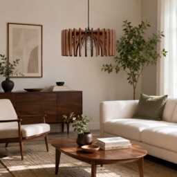 Wooden Pendant Light, Wood Lampshade, Ceiling Fixture, Lighting Chandelier, Modern Design, Kitchen Island Scandinavian Style - thumbnail 2