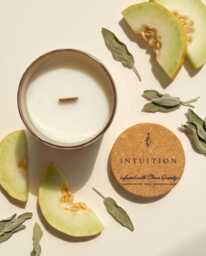 Clear Quartz Soy Candle, Wooden Wick Intuition Aromatherapy, Hand Poured Sage Violet Amber - thumbnail 1
