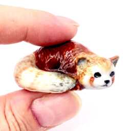 Miniature Ceramic Red Lesser Panda Cat Bear Animal Little Brown White Figurine Small Statue Decoration Collectible Hand Painted Figure Deco - thumbnail 4