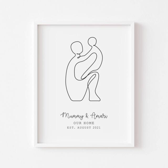 Personalised Mother & Child Line Art Print - A4 Or A3 - image 1