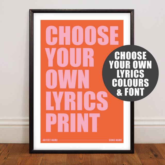 Custom Song Lyric Print, Unframed, Personalised Music Wall Art - image 1