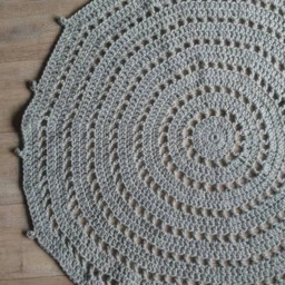 Crochet Around Rug, Gray Cool Handmade Crochet Woolen Carpet, Carpet - thumbnail 2