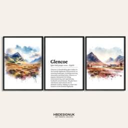 Glencoe Poster Print Set - Of 3 Posters - Watercolour Picture Painting Wall Hanging Artwork Art Scotland Travel Decor - thumbnail 1
