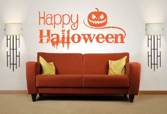 Happy Halloween Quote. Vinyl Wall Art Sticker Decal Mural. Home, Decor. Party, Mirror, Window. Pumpkin. Jack O Lantern - image 1