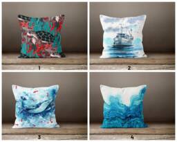 Nautical Pillow Case-Coastal Cushion Cover-Marine Decoration Throw Cushion Case-Sea Theme Pillow Case-Pillow For Gift-Handmade Material - thumbnail 1
