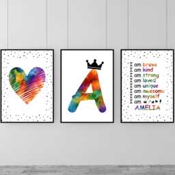 Personalized Girls Room Prints Set Of 3 Positive Affirmation Wall Art - thumbnail 1