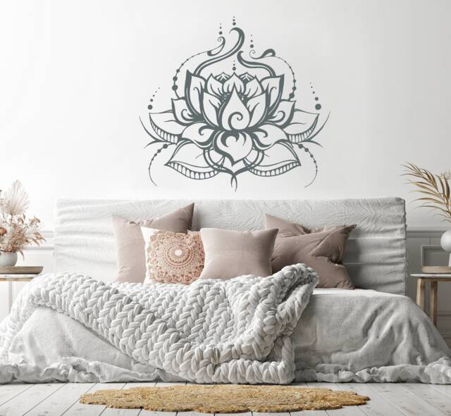 Lotus Wall Decal, Home Yoga Studio Decor, Flower Vinyl Sticker, Bohemian Bedroom Decals, Living Room Above Bed - image 1