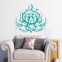 Lotus Wall Decal, Home Yoga Studio Decor, Flower Vinyl Sticker, Bohemian Bedroom Decals, Living Room Above Bed - thumbnail 2
