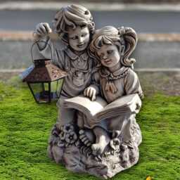Stone Reading Kids Figurine Concrete Boy & Girl Statue Handmade Garden Decor Brother Sister Sculpture Lawn Ornament Family Art Gift - thumbnail 3