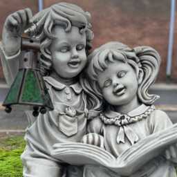 Stone Reading Kids Figurine Concrete Boy & Girl Statue Handmade Garden Decor Brother Sister Sculpture Lawn Ornament Family Art Gift - thumbnail 2
