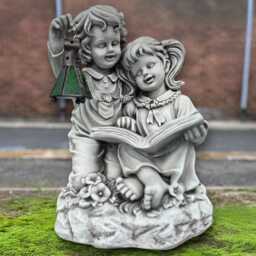Stone Reading Kids Figurine Concrete Boy & Girl Statue Handmade Garden Decor Brother Sister Sculpture Lawn Ornament Family Art Gift - thumbnail 1