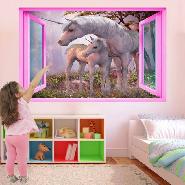 Unicorn Fairytale Fantasy Forest Wall Stickers Mural Decal Print Art Kids Girls Bedroom Decor Az41 - image 1