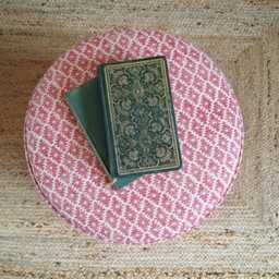 Bedroom Stool - Drum Pouffe Upholstered in Linwood Ashfield Fabric Geometric Linen Extra Seating & Side Table - thumbnail 2