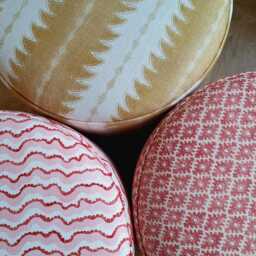 Bedroom Stool - Drum Pouffe Upholstered in Linwood Ashfield Fabric Geometric Linen Extra Seating & Side Table - thumbnail 3