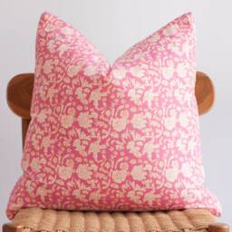 Block Print Pillow Cover Pink Floral Batik, Indian Textile - 20x20 - thumbnail 2
