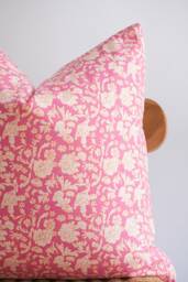 Block Print Pillow Cover Pink Floral Batik, Indian Textile - 20x20 - thumbnail 1