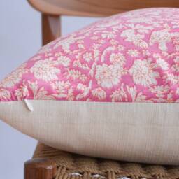 Block Print Pillow Cover Pink Floral Batik, Indian Textile - 20x20 - thumbnail 3