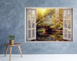 Central Park Window 3D Wall Decal Art Removable Wallpaper New York City Autumn Mural Sticker Vinyl Home Decor - thumbnail 1