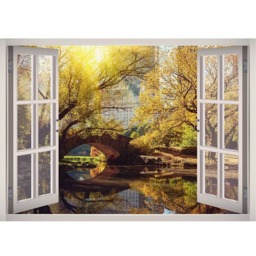 Central Park Window 3D Wall Decal Art Removable Wallpaper New York City Autumn Mural Sticker Vinyl Home Decor - thumbnail 2