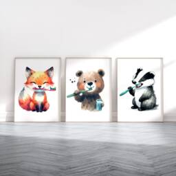 Dentist Animal Print Set - 3 Posters - Dental Office Decor Kids Clinic Wall Art Orthodontic Artwork Bathroom Prints Hygiene Gift - thumbnail 2