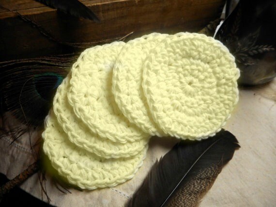 Pure Baby Lemon Yellow Cotton Crocheted Round Facial Wash Cloth. Handmade // Set Of 5 . Face Clothes, Shower Gift Bath Acessory - image 1
