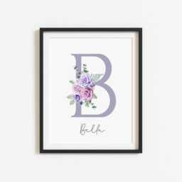 Personalised Floral Initial Print Purple Roses Nursery Decor Unframed Wall Art Poster - thumbnail 3