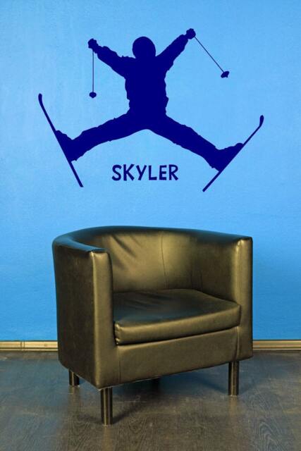 Personalized Ski Decal, Skier Wall Art, Custom Name Sign, Snow Sports Artwork, Winter Design, Kids Skiing Room - image 1