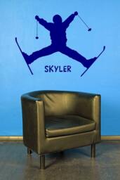 Personalized Ski Decal, Skier Wall Art, Custom Name Sign, Snow Sports Artwork, Winter Design, Kids Skiing Room - thumbnail 1
