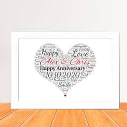 Personalised Couples Anniversary Print - Word Art Print - Gift For Her Wife Husband Girlfriend Wedding - thumbnail 1