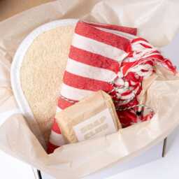 Turkish Hand Towel Spa Gift Set With Organic Loofah Sponge & Natural Soap Bars, Perfect For Self-Care, Housewarming, Special - thumbnail 3