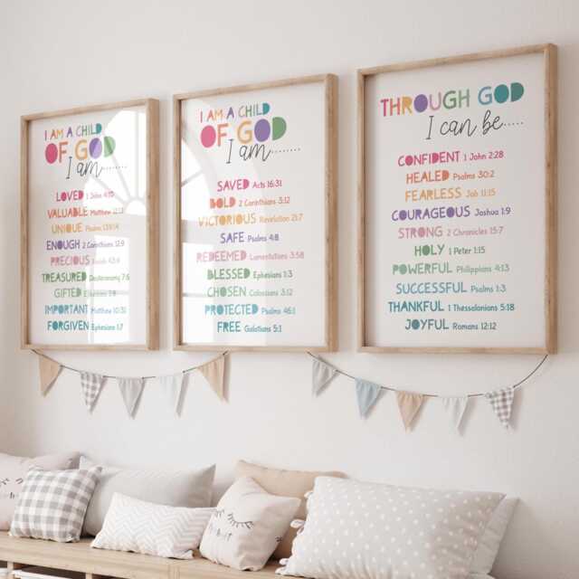 Christian Wall Art, Set Of 3, Child God, Affirmation Prints, Motivational Bible Verse Sunday School Decor - image 1