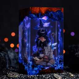 Recluse E-D3N Ring Resin Lamp, Nightreign Diorama Night Light, Dark Fantasy Epoxy Wood Handmade Gamer Room Decor