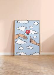 Hands Of God & Adam Art Print - A5 A4 A3 Poster Home Decor Wall Michelangelo Inspired Middle Finger Funny Clouds Sky - thumbnail 1