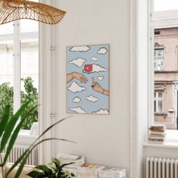 Hands Of God & Adam Art Print - A5 A4 A3 Poster Home Decor Wall Michelangelo Inspired Middle Finger Funny Clouds Sky - thumbnail 2