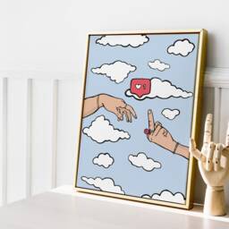 Hands Of God & Adam Art Print - A5 A4 A3 Poster Home Decor Wall Michelangelo Inspired Middle Finger Funny Clouds Sky - thumbnail 3