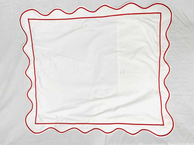400 Thread Count White Cotton Sateen Hotel Stitch Pillow/Euro Sham in Scalloped Edge Piping & Border - image 1