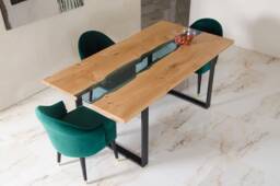 Live Edge Dining Table, River Table, Oak Unique Table, River Glass Wooden Industrial Table