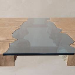 Live Edge Dining Table, River Table, Oak Unique Table, River Glass Wooden Industrial Table - thumbnail 4