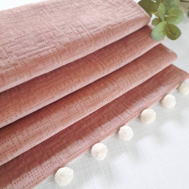 Blush Textured Velvet Blackout Lined Roman Blind With Pom Trim - image 1