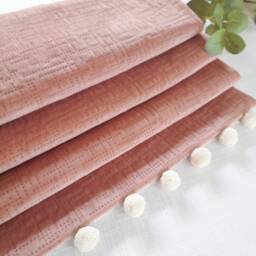 Blush Textured Velvet Blackout Lined Roman Blind With Pom Trim
