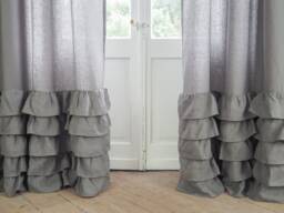 Gray Curtain Panel With Ruffles Made Of Medium Linen - 160 G/M2. Farmhouse Decor. Gray Valance - thumbnail 1